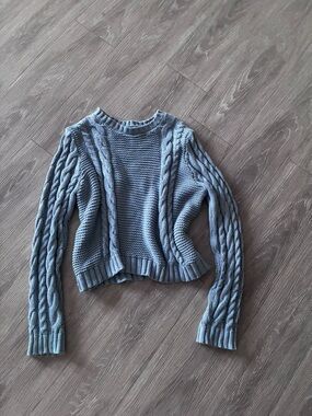 100 % cotton- dusty blue Beach summer sweater - Cable Knit Crew
